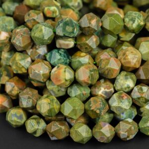 Natural Rhyolite - Rainforest Jasper- Hexagon Shape- High Quality- 9-10mm- Full Strand 16" - 39 Pieces Gemstone Beads