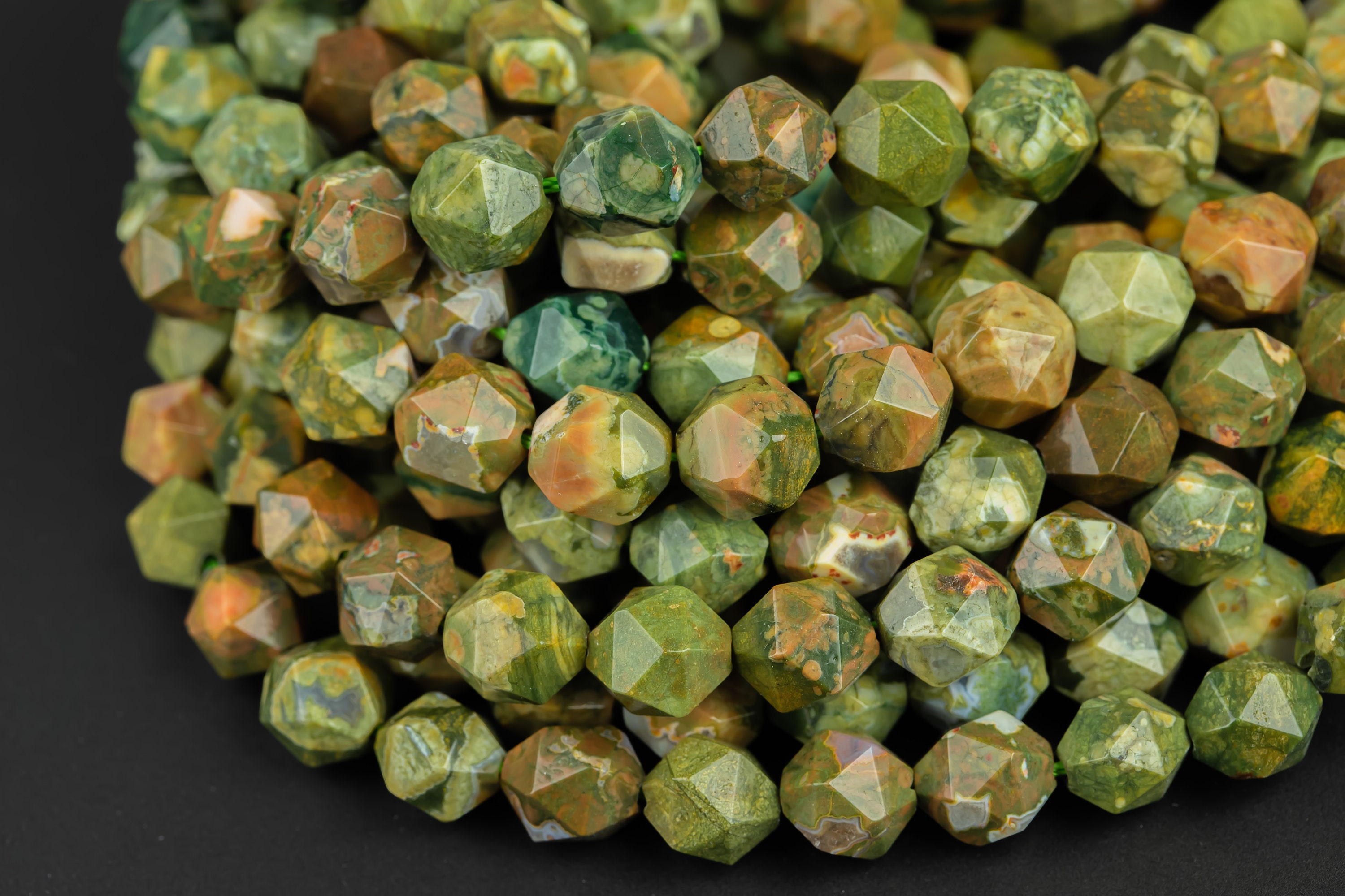 Natural Rhyolite - Rainforest Jasper- Hexagon Shape- High Quality- 9-10mm- Full Strand 16" - 39 Pieces Gemstone Beads Natural Rhyolite - Rainforest Jasper- Hexagon Shape- High Quality- 9-10mm- Full Strand 16" - 39 Pieces Gemstone Beads