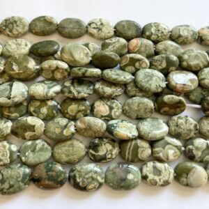 natural rhyolite 16x12x5mm flat oval gemstone beads--15.5 inch strand