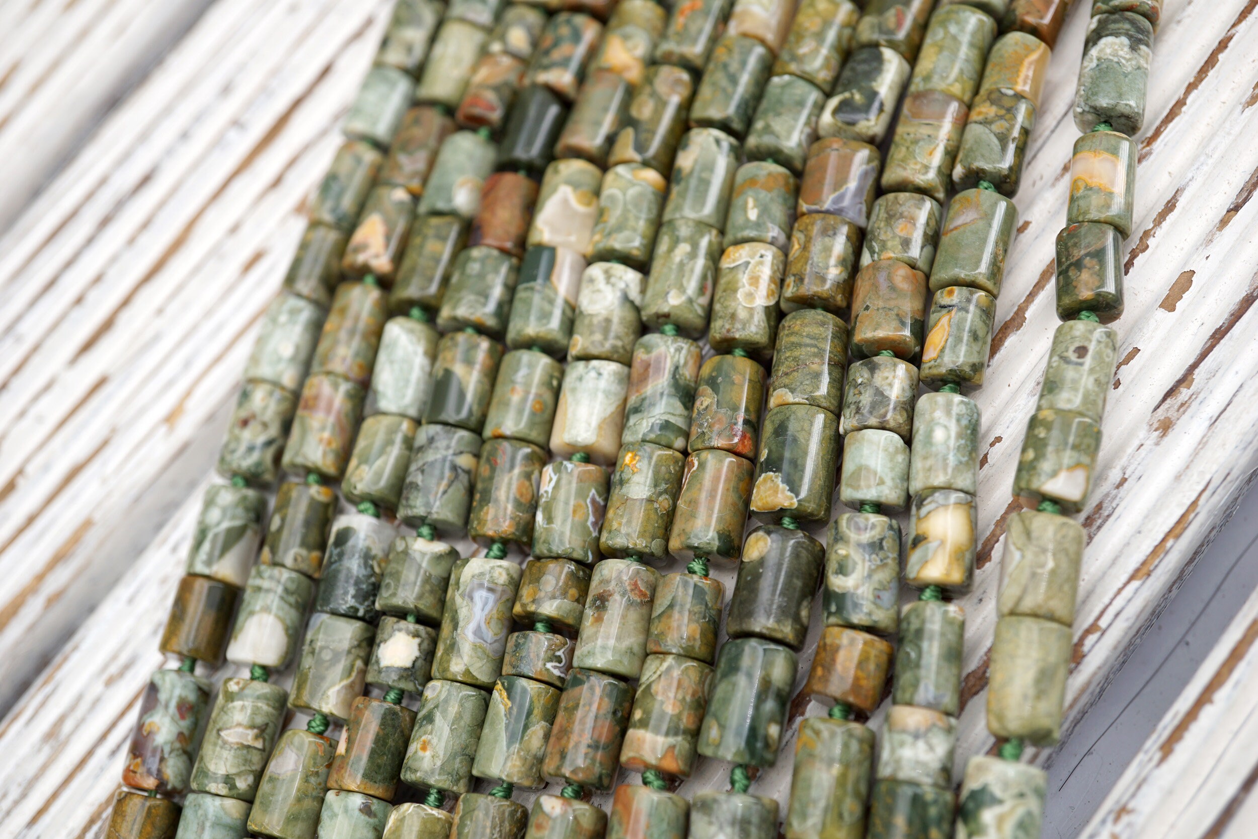 Rainforest Rhyolite Cylinder Beads (etb01748)
