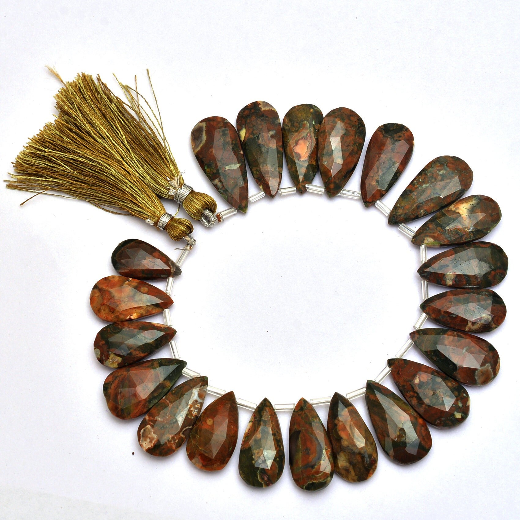 Rhyolite Gemstone 13x26mm Faceted Pear Briolette Beads | Natural Aaa Rhyolite Semi Precious Gemstone Loose Briolette Rare Beads For Jewelry