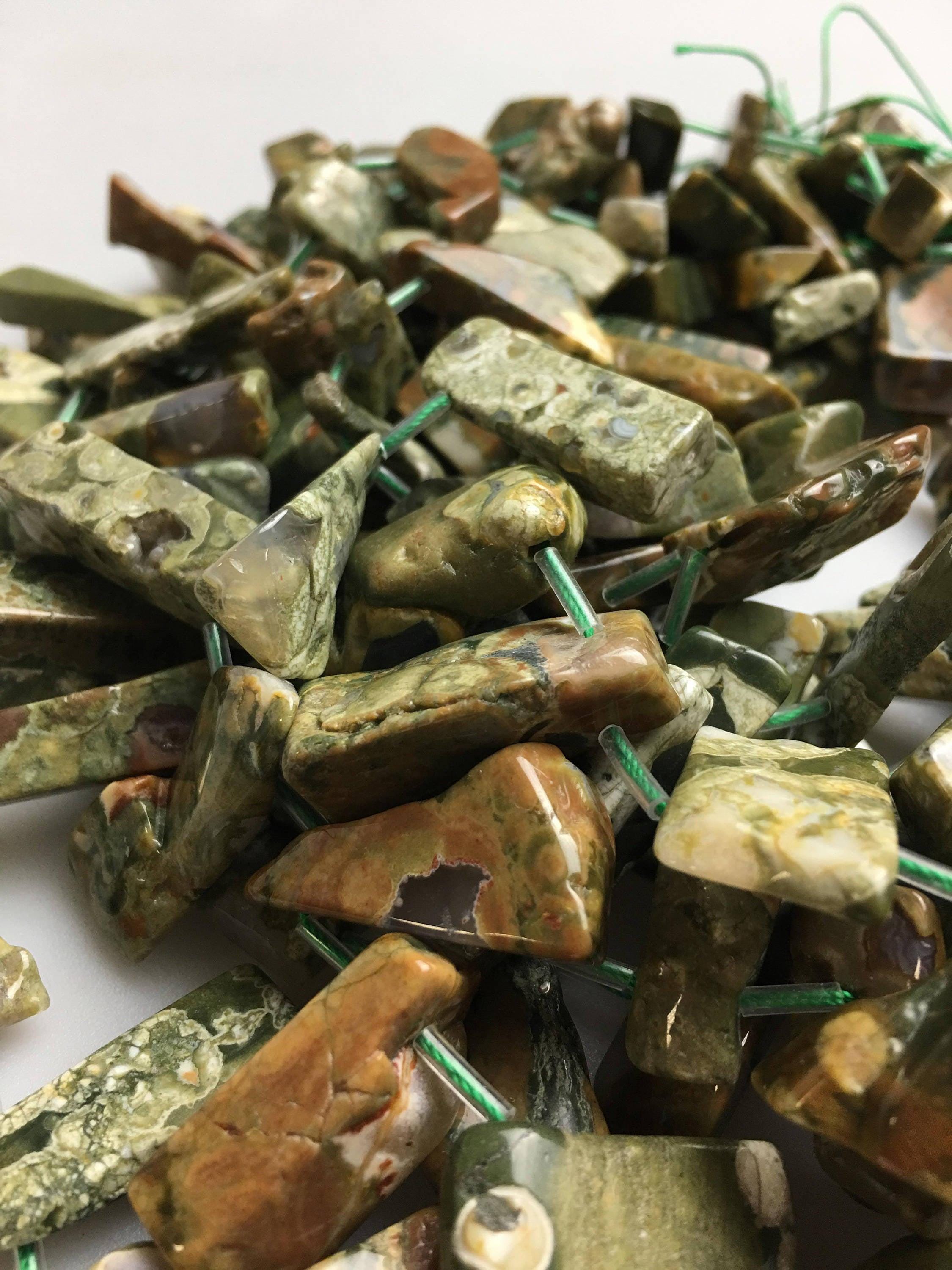 Rainforest Jasper Rhyolite Irregular Stick Points Beads 11-40mm 15.5" Strand