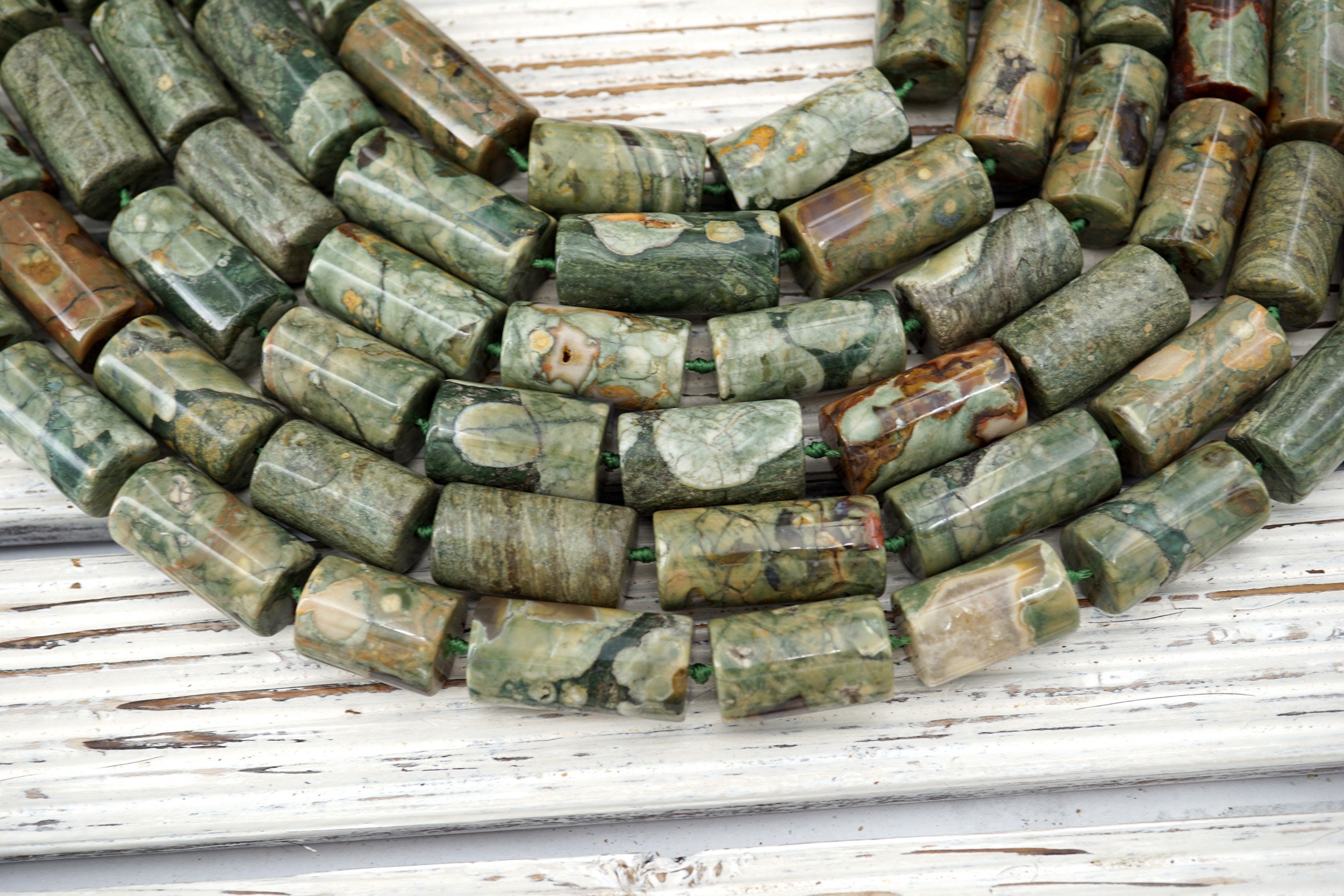 Rainforest Rhyolite Cylinder 15-16mm Beads (etb01665) Unique Jewelry/gemstone Jewelry