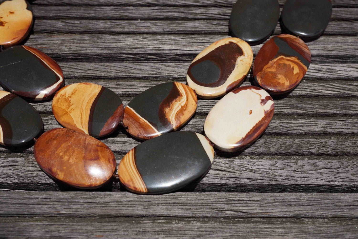 Wonder Stone Oval Beads, Colorful Rhyolite Gemstone Necklace