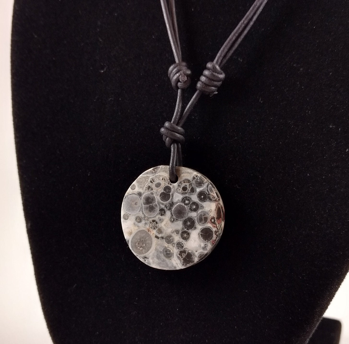 Bird's Eye Rhyolite Pendant Adjustable Leather Necklace Handmade By Chris Hay