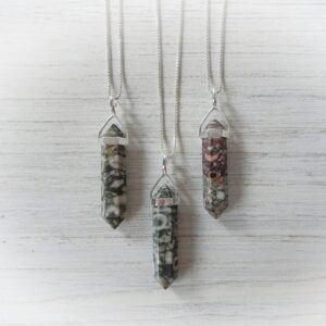 Fossil Jasper Necklace Sterling Silver • Crystal Point Pendants • Jasper Point Pendant • Rainforest Jasper Crystal Jewelry • Affordable Gift