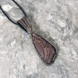 Handmade Apache Sage Rhyolite Pendant: Copper Wire Wrapped Jewelry - Handmade in the USA          0369