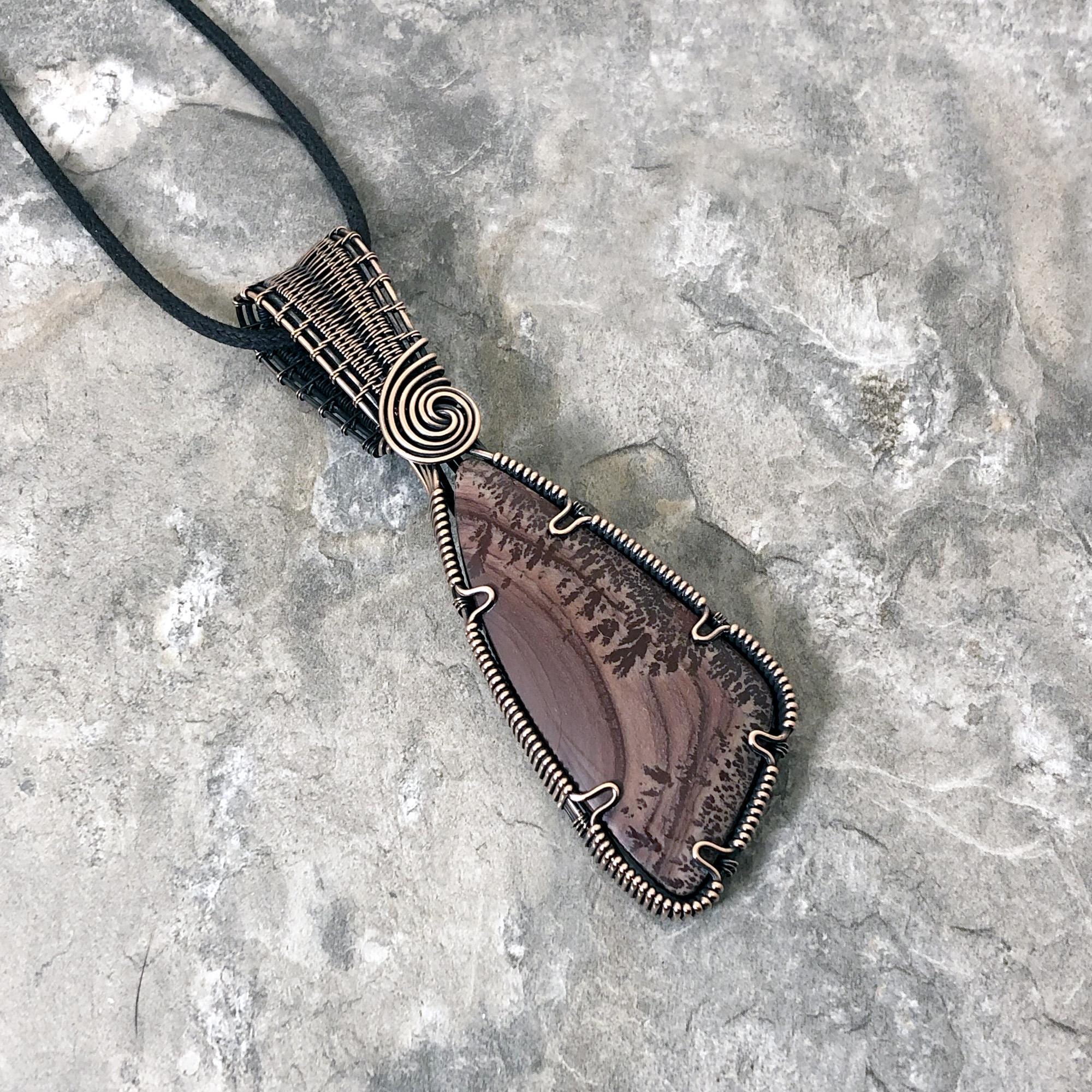 Handmade Apache Sage Rhyolite Pendant: Copper Wire Wrapped Jewelry - Handmade In The Usa 0369