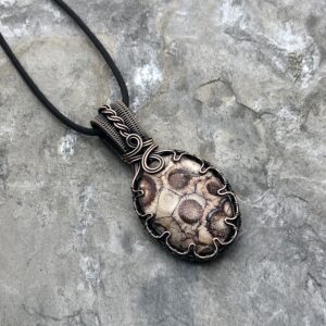 Handmade Birds Eye Rhyolite Pendant: Copper Wire Wrapped Jewelry - Handmade in the USA          0314