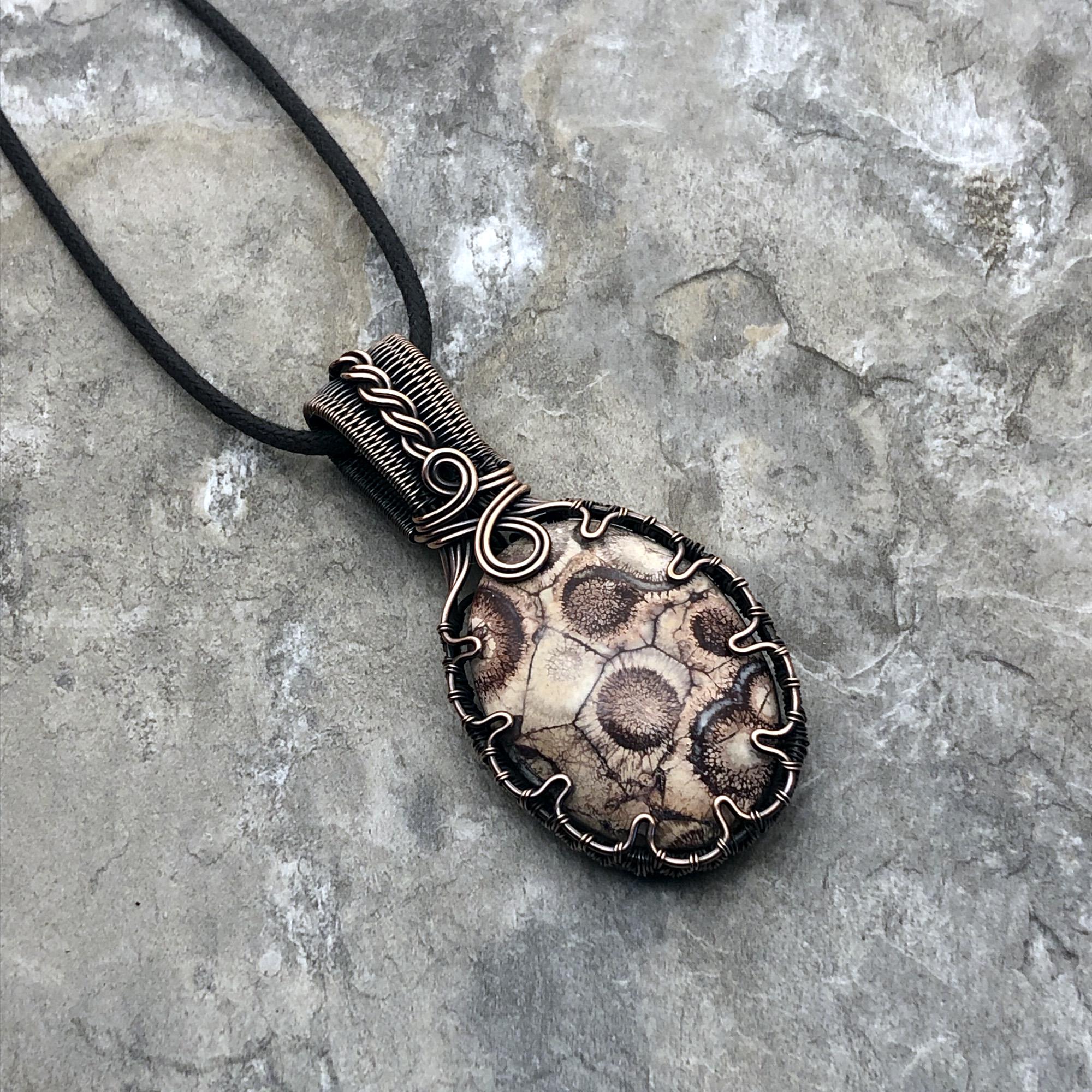 Handmade Birds Eye Rhyolite Pendant: Copper Wire Wrapped Jewelry - Handmade In The Usa          0314