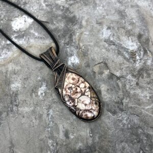 Handmade Bird's Eye Rhyolite Pendant: Copper Wire Wrapped Jewelry - USA Made          0146