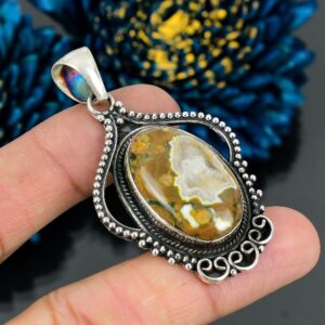 Handmade Rhyolite Pendant: 925 Sterling Silver Gemstone Jewelry