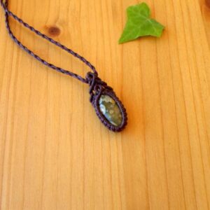 Macrame pendant, rhyolite necklace, macrame jewelry, rhyolite pendant, macrame necklace, rainforest jasper, hippie pendant, rhyolite jewelry
