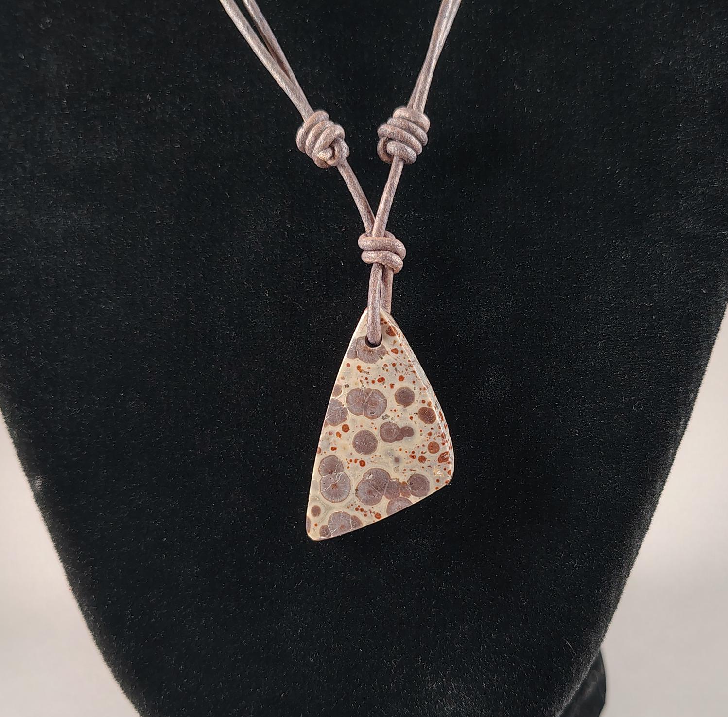 Orbicular Rhyolite Pendant Adjustable Leather Necklace Handmade By Chris Hay