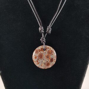 Orbicular Rhyolite Pendant Adjustable Leather Necklace Handmade by Chris Hay