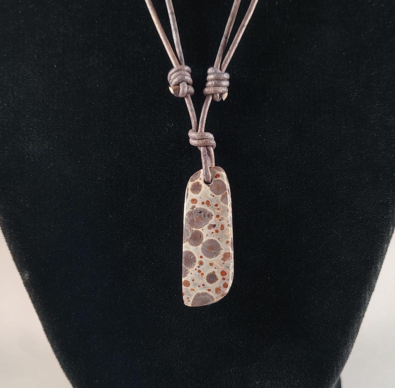 Orbicular Rhyolite Pendant Adjustable Leather Necklace Handmade By Chris Hay