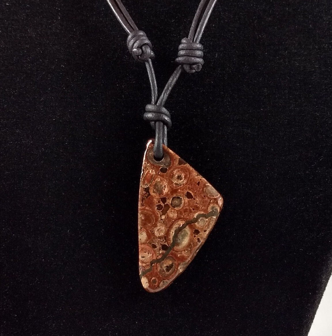 Orbicular Rhyolite Pendant Adjustable Leather Necklace Handmade By Chris Hay