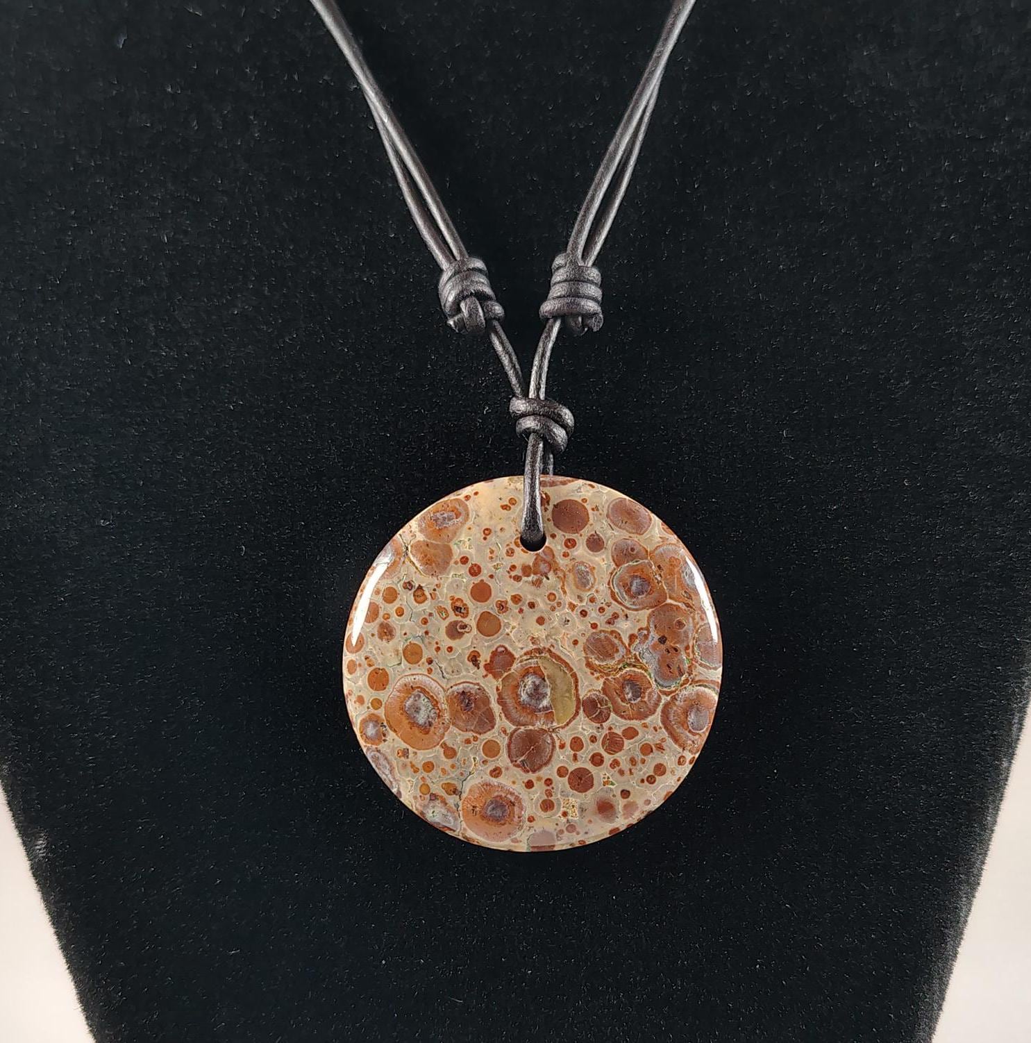 Orbicular Rhyolite Pendant Adjustable Leather Necklace Handmade By Chris Hay