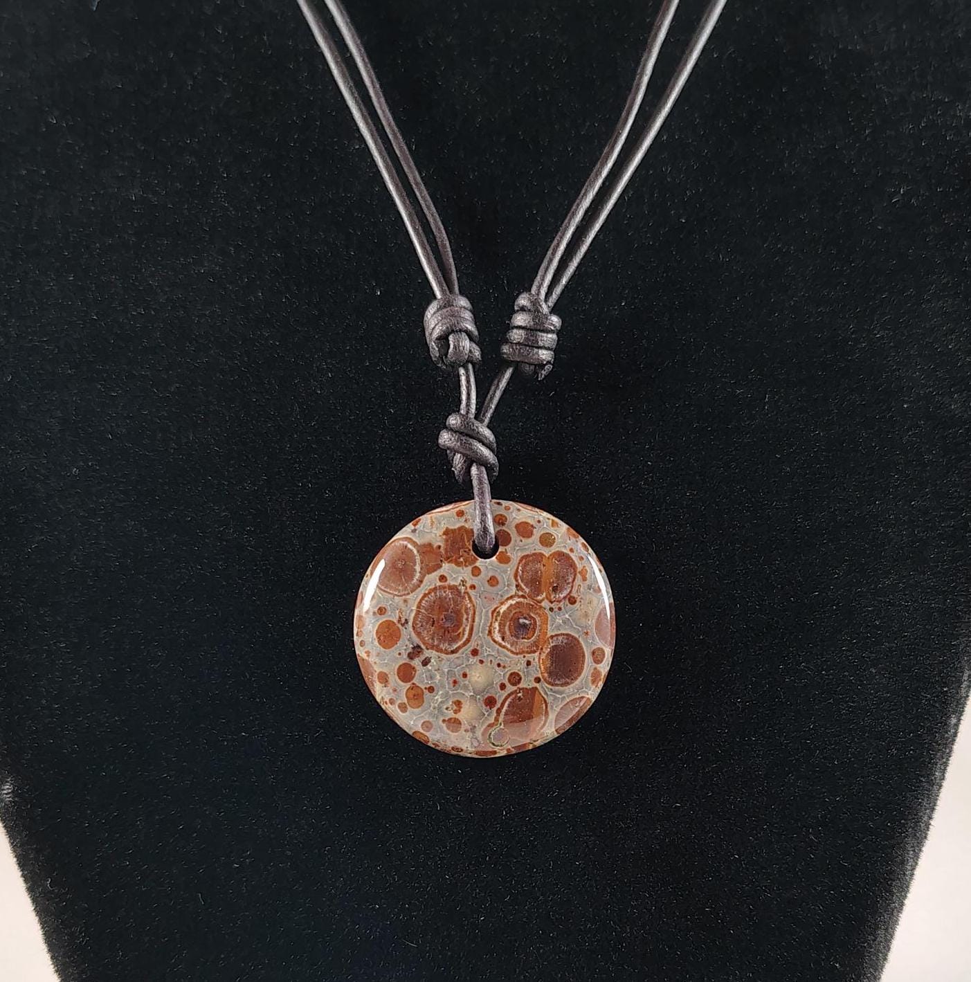 Orbicular Rhyolite Pendant Adjustable Leather Necklace Handmade By Chris Hay