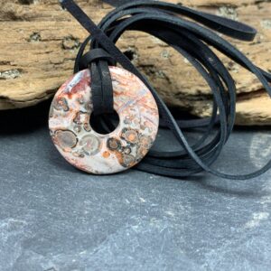 Rhyolite Donut Necklace: Healing Crystal Pendant (24mm, Leather Cord)