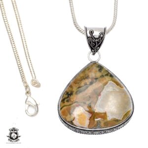 RHYOLITE Rainforest Jasper Pendant & FREE 2MM Italian 925 Sterling Silver Chain V495