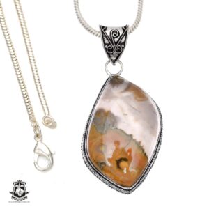 RHYOLITE Rainforest Jasper Pendant & FREE 2MM Italian 925 Sterling Silver Chain V494