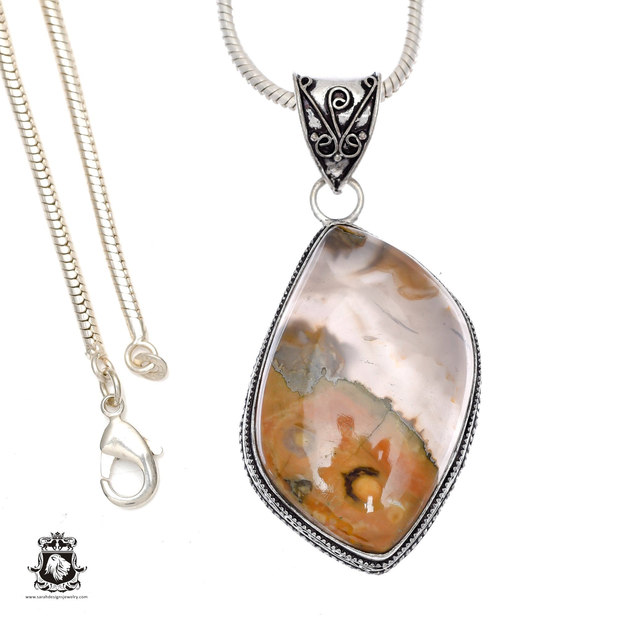 Rhyolite Rainforest Jasper Pendant & Free 2mm Italian 925 Sterling Silver Chain V494