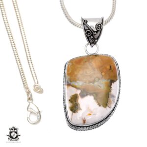 RHYOLITE Rainforest Jasper Pendant & FREE 2MM Italian 925 Sterling Silver Chain V493