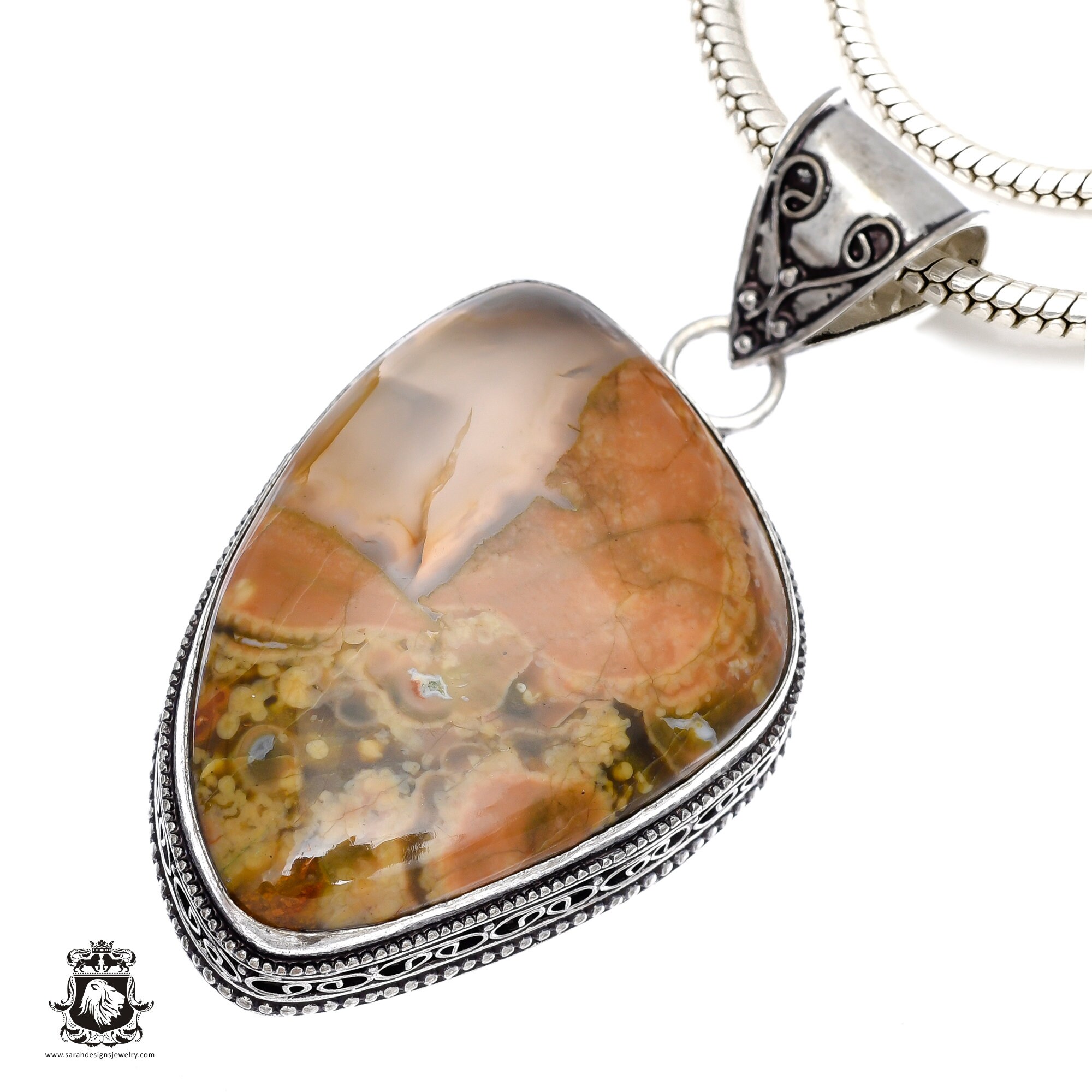 Rhyolite Rainforest Jasper Pendant & Free 2mm Italian 925 Sterling Silver Chain V492