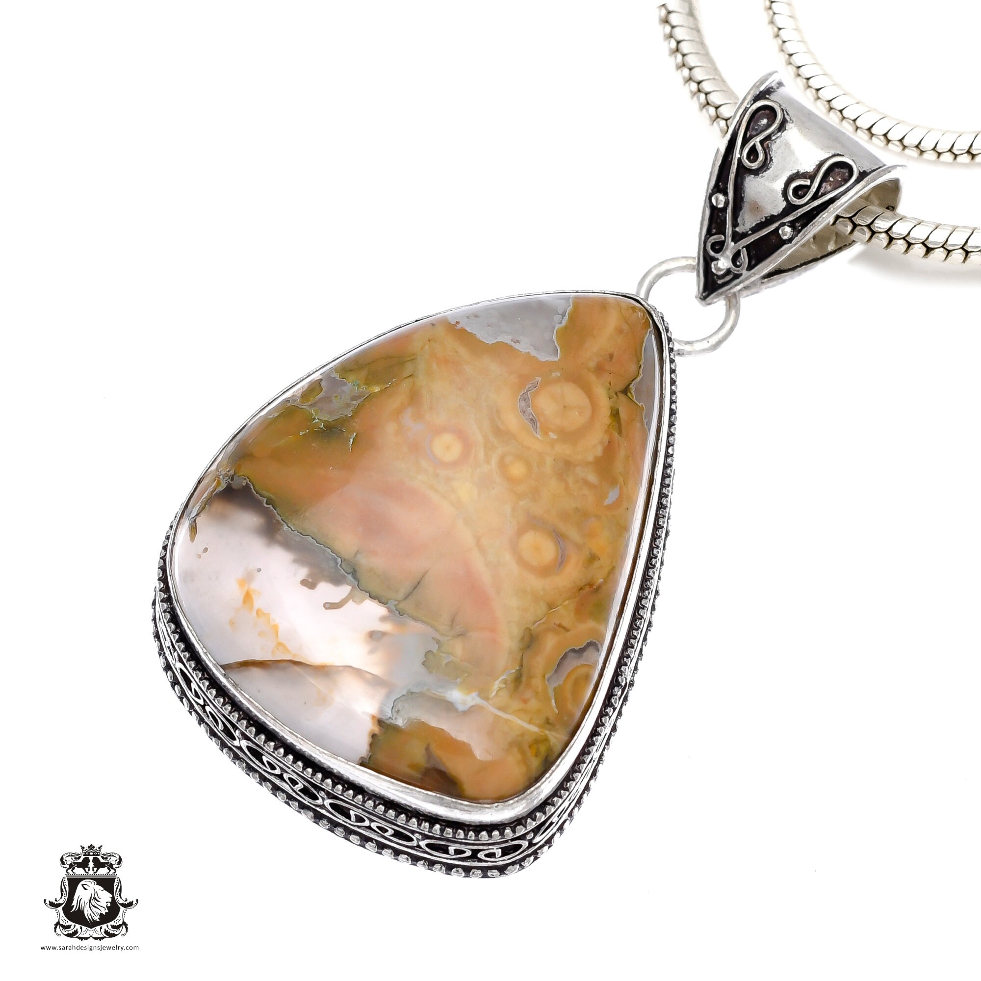 Rhyolite Rainforest Jasper Pendant & Free 2mm Italian 925 Sterling Silver Chain V488 Rhyolite Rainforest Jasper Pendant & Free 2mm Italian 925 Sterling Silver Chain V488
