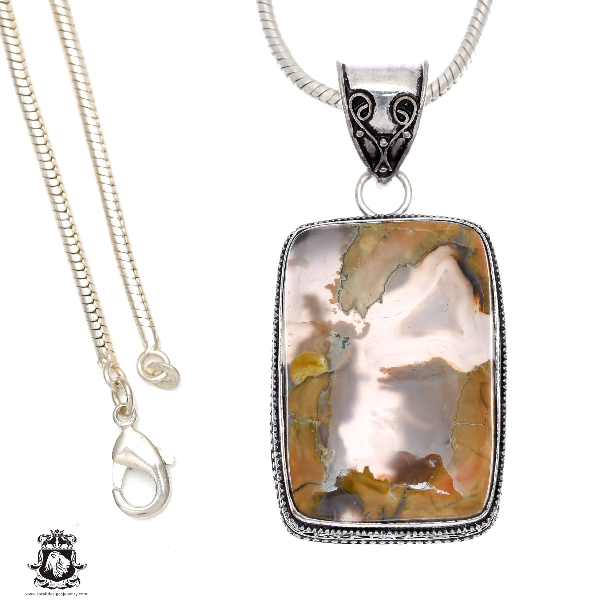 Rhyolite Rainforest Jasper Pendant & Free 2mm Italian 925 Sterling Silver Chain V490 Rhyolite Rainforest Jasper Pendant & Free 2mm Italian 925 Sterling Silver Chain V490
