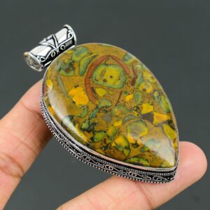 Vintage Pear Rhyolite Pendant: 925 Sterling Silver Gemstone Jewelry