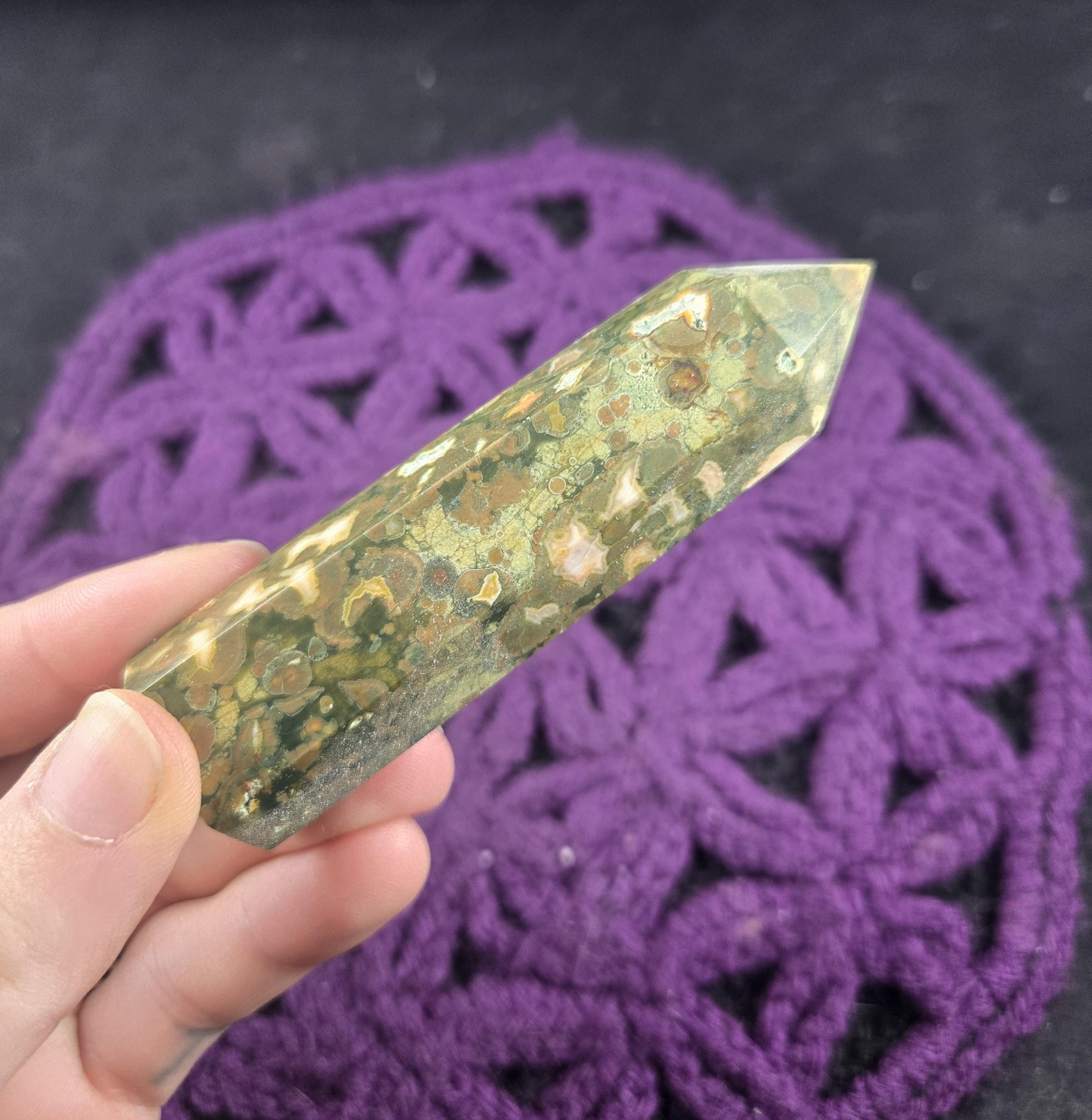 Rainforest Jasper Rhyolite Jasper Polished Point Healing Stones Generator Tower Crystal Self Standing Crystal Green