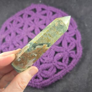 Rainforest Jasper Rhyolite Polished Point Generator Tower Crystal Self Standing Green