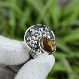 Handmade Rhyolite Ring: Oval Gemstone, 925 Sterling Silver, Size 7