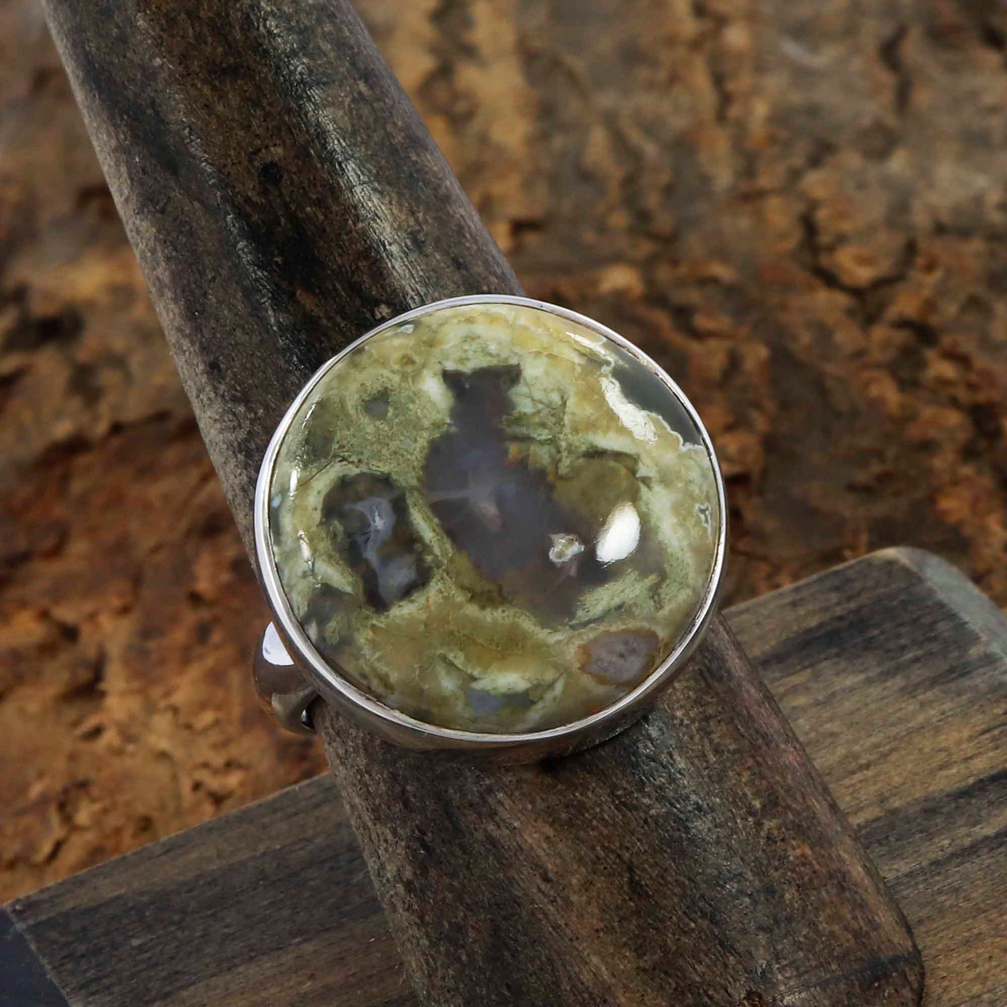 Natural Rainforest Jasper Ring !! Rainforest Jasper Sterling Silver Ring !! Handmade Silver Jewelry !! Beautiful Statement Ring Size 7