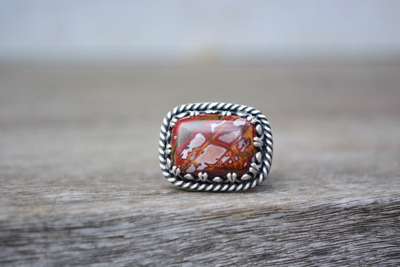 Red Gemstone Ring - Red Rhyolite Ring - Rhyolite Gemstone Ring- 925 Sterling Silver Ring - Gemstone Ring -red Gemstone - Statement Ring