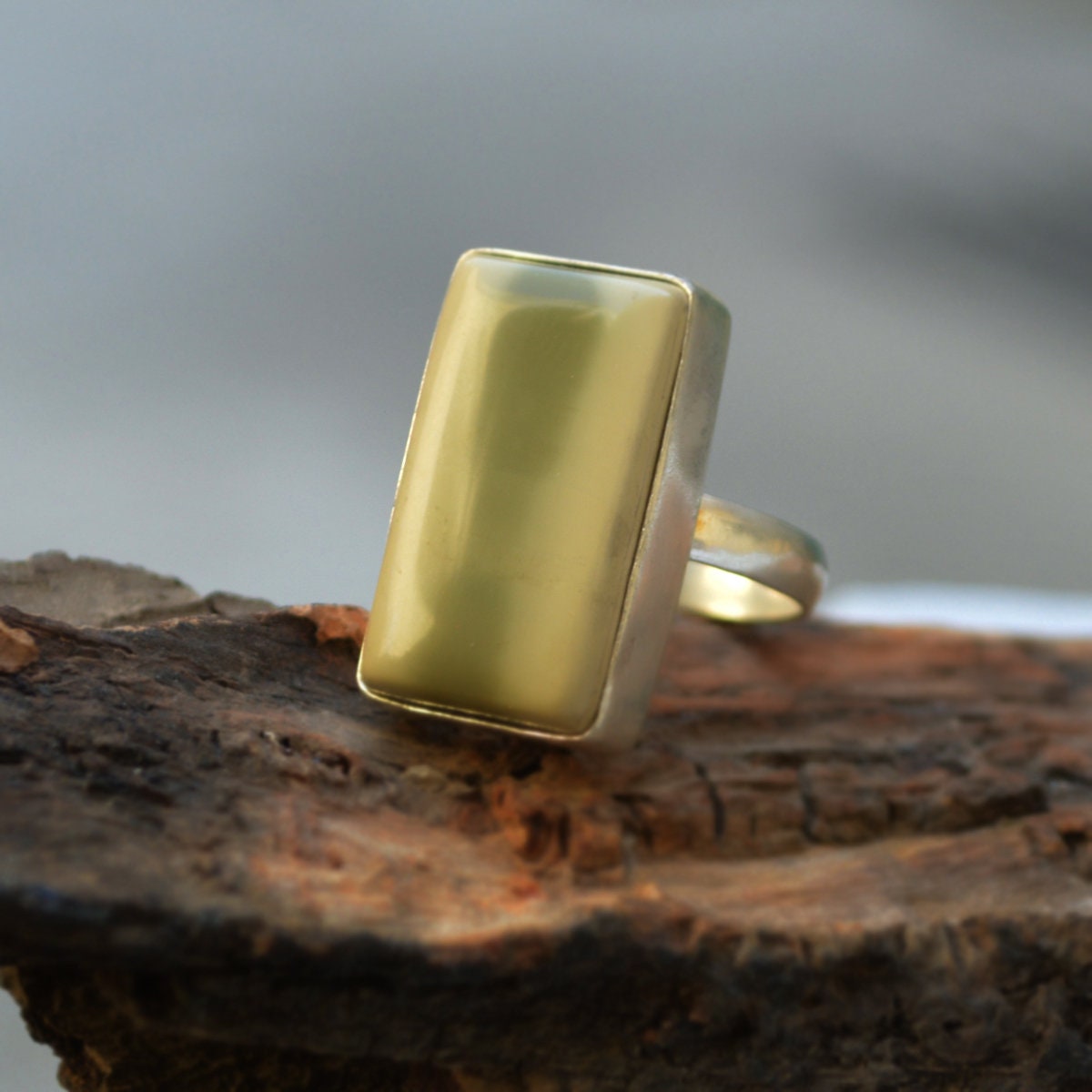 Rhyolite Rainforest Jasper Ring: Sterling Silver, Gold Fill Statement Ring