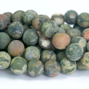 Frosty Green Rhyolite Jasper Beads - Natural Matte Round Gemstone Beads - Green Jewelry Making Beads - 4mm To 12mm Matte Beads -15 Inch