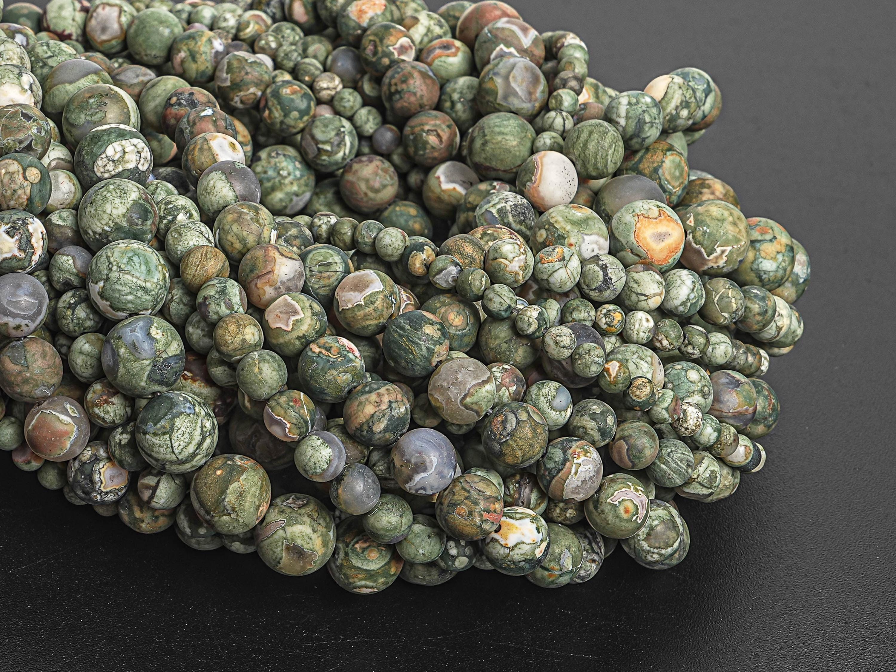 Genuine Natural Rhyolite Gemstone Beads 4mm 6mm 8mm 10mm Matte Green Round Aaa Quality Loose Beads