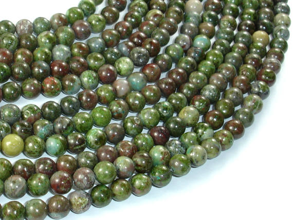 Green Rainforest Jasper Beads, Cuprite, 6mm Round Beads, 15.5 Inch, Full Strand, Approx. 62 Beads, Hole 1mm, A Quality (262054001)