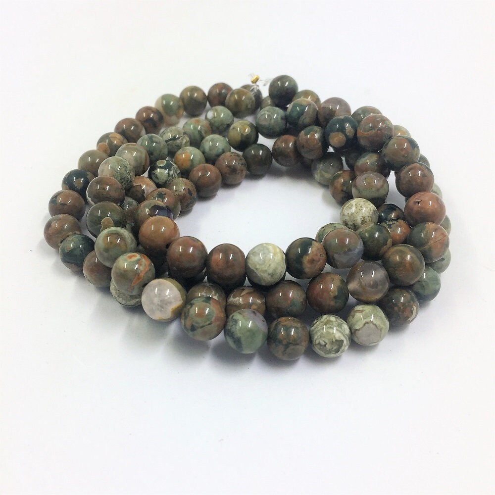 Green Rhyolite Gemstone Beads. 8mm Round Beads On 15 Inch Strand. Full Strand Of Aa/aaa Grade Beads, About 48 Per Strand. Rain Forest Stone