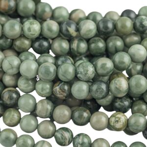Natural Green Rainforest Jasper, High Quality In Round- Full 16 Inch Strand Smooth Gemstone Beads