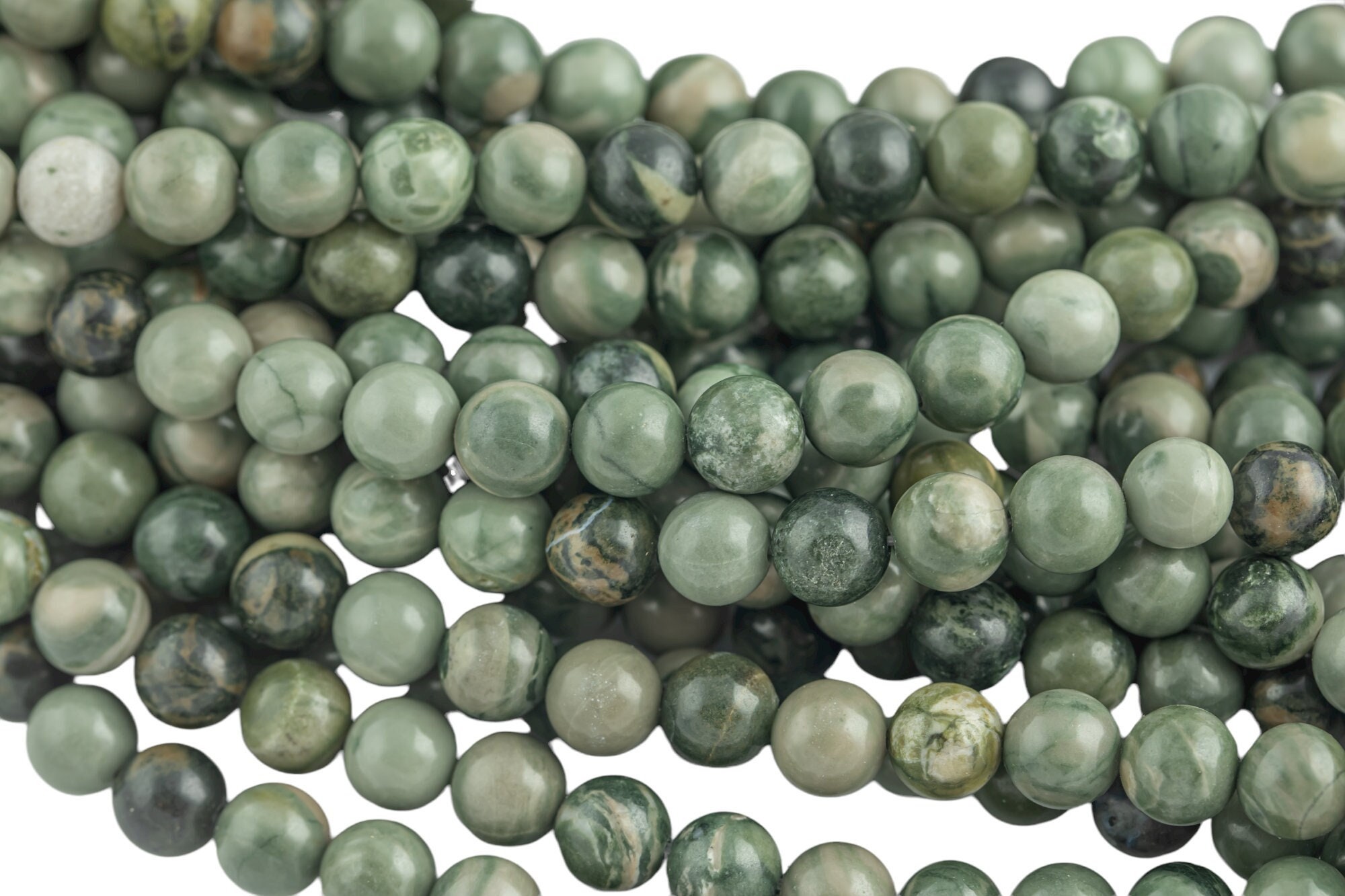 Natural Green Rainforest Jasper, High Quality In Round- Full 16 Inch Strand Smooth Gemstone Beads Natural Green Rainforest Jasper, High Quality In Round- Full 16 Inch Strand Smooth Gemstone Beads