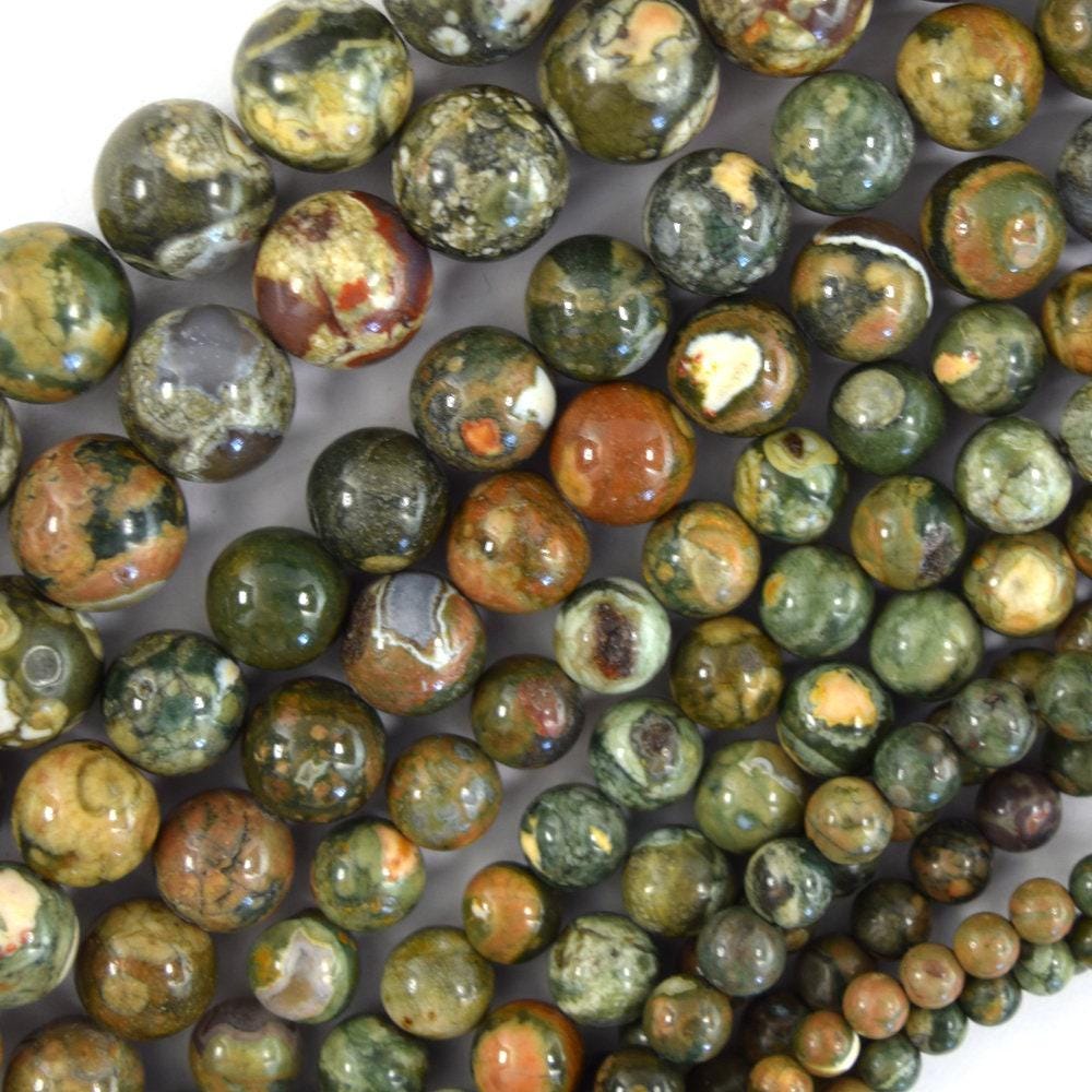 Natural Rainforest Green Rhyolite Jasper Round Beads 15" Strand 6mm 8mm 10mm