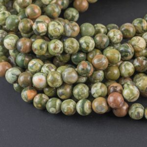 NATURAL Rhyolite Rain forest Jasper AAA Grade Rhyolite Round Full Strand 6mm, 8mm, 10mm, 12mm, 14mm, 16mm, 18mm, 20mm- Full 15.5 Inch Strand