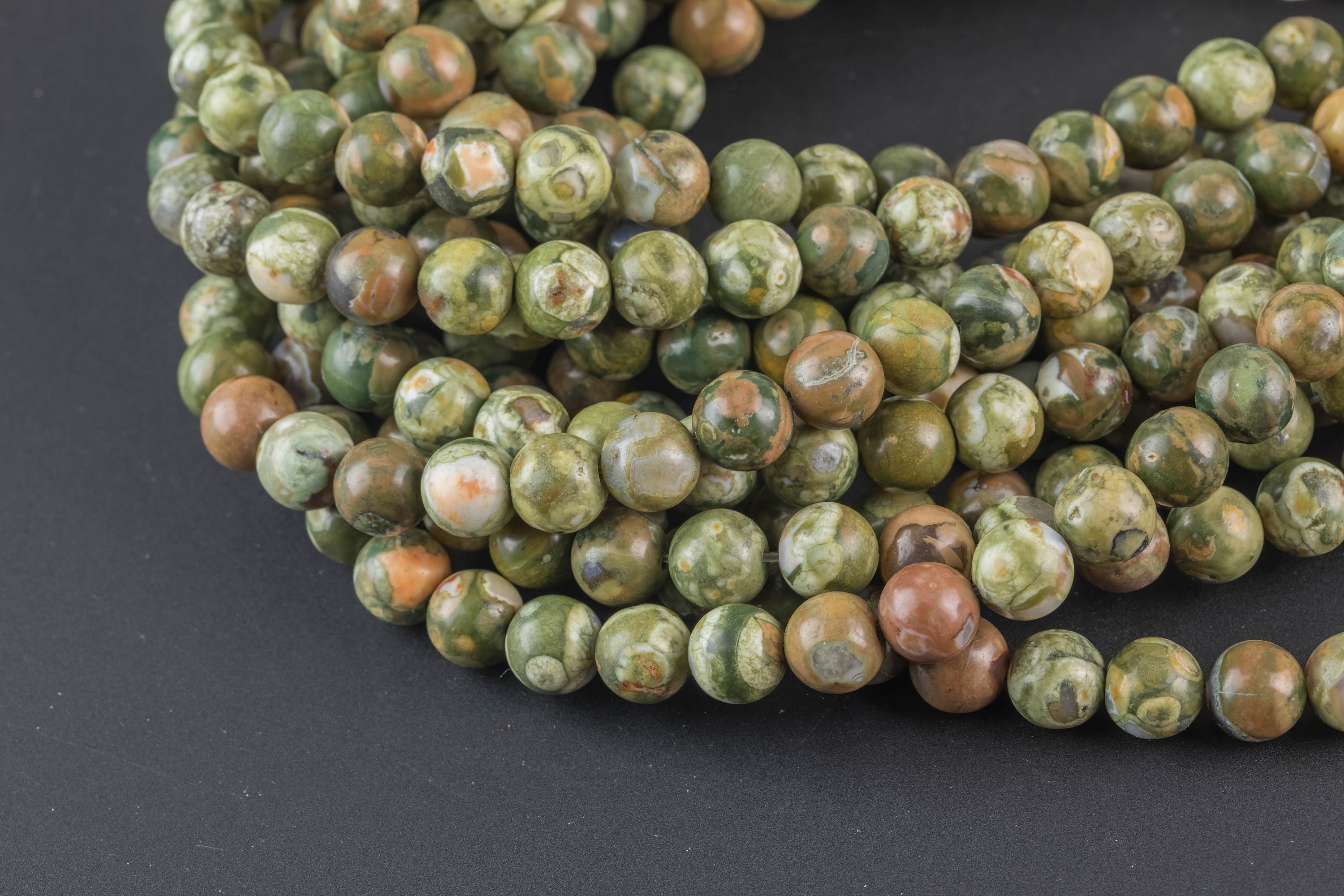 Natural Rhyolite Rain Forest Jasper Aaa Grade Rhyolite Round Full Strand 6mm, 8mm, 10mm, 12mm, 14mm, 16mm, 18mm, 20mm- Full 15.5 Inch Strand