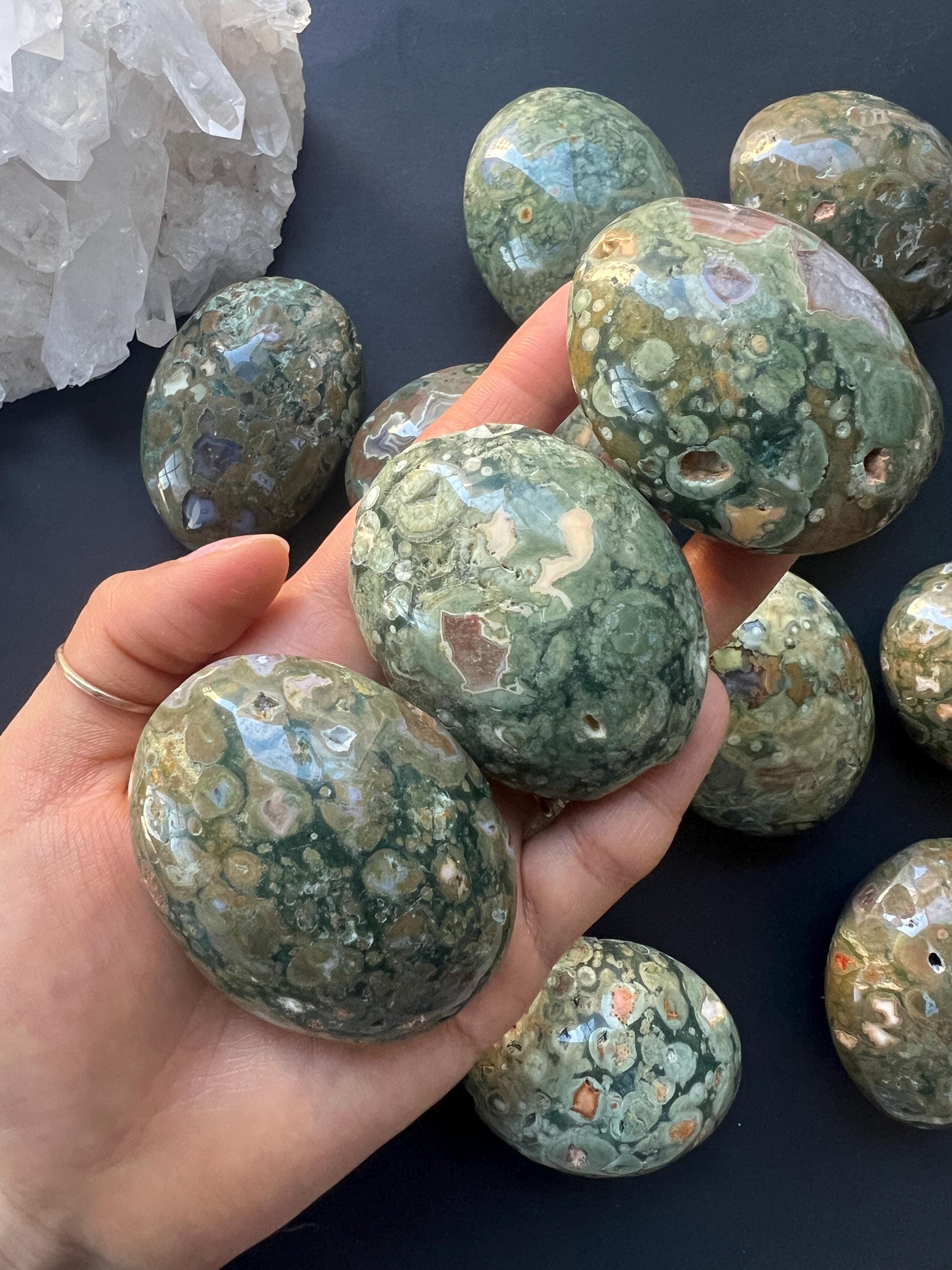 Rainforest Jasper Palm Stone, Polished Rhyolite Pocket Stone