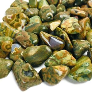 Tumbled Rainforest Rhyolite Crystal: Polished Green Brown Lava Stone (15-20mm)