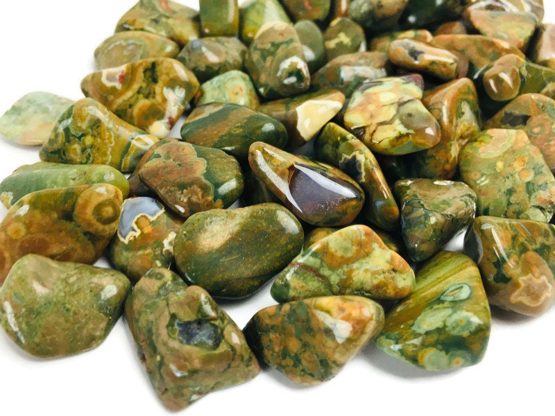Tumbled Rainforest Rhyolite Crystal: Polished Green Brown Lava Stone (15-20mm)